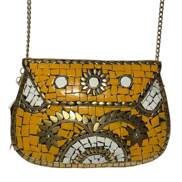 Antik Kraft Handbags - Antik Kraft Metal Mosaic Clutch Crossbody yellow NWT